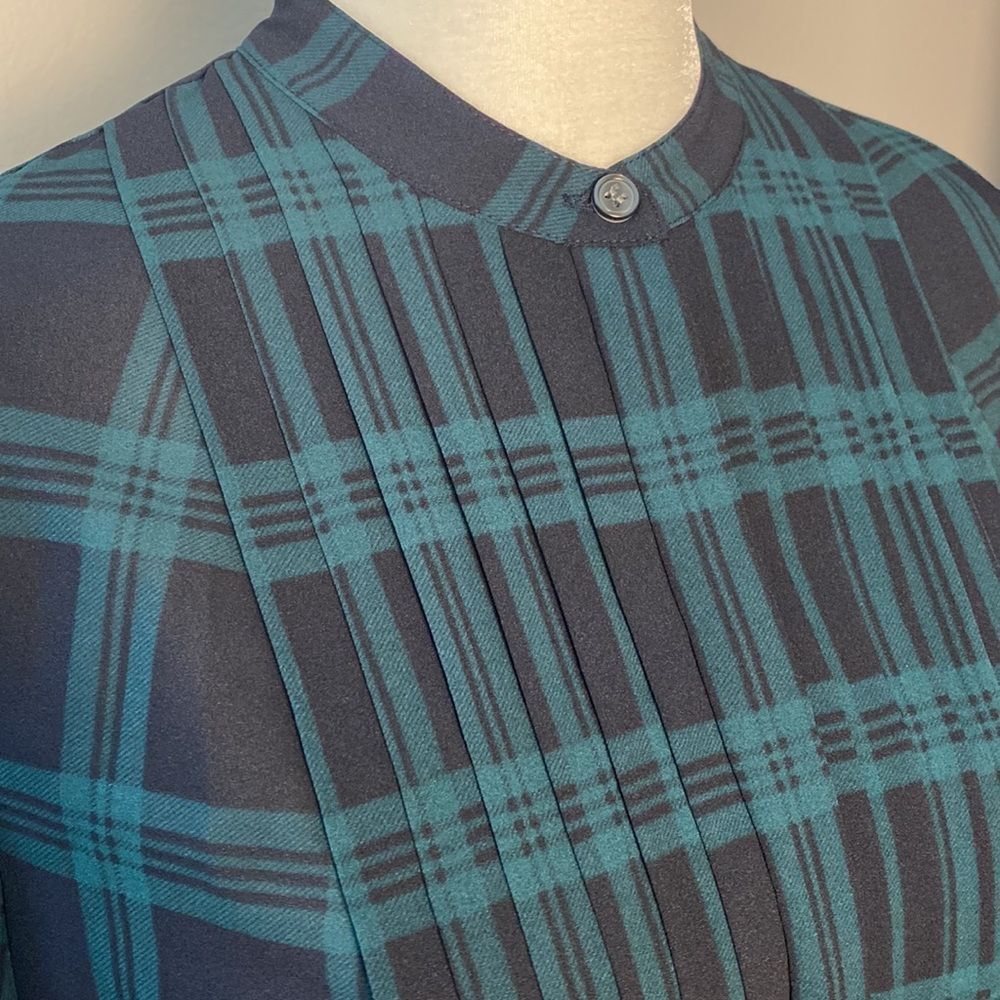J. Crew Pleat Front Tartan Print Shirt (Size S) - Picture 2 of 5